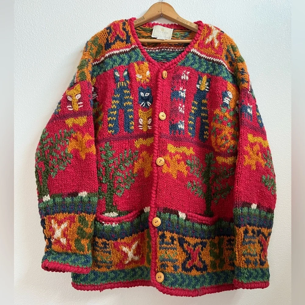 ニット/セーター vintage knitcardigan Engineered Garments Knit Cardigan Poly Wool Crochet Knit - Multi